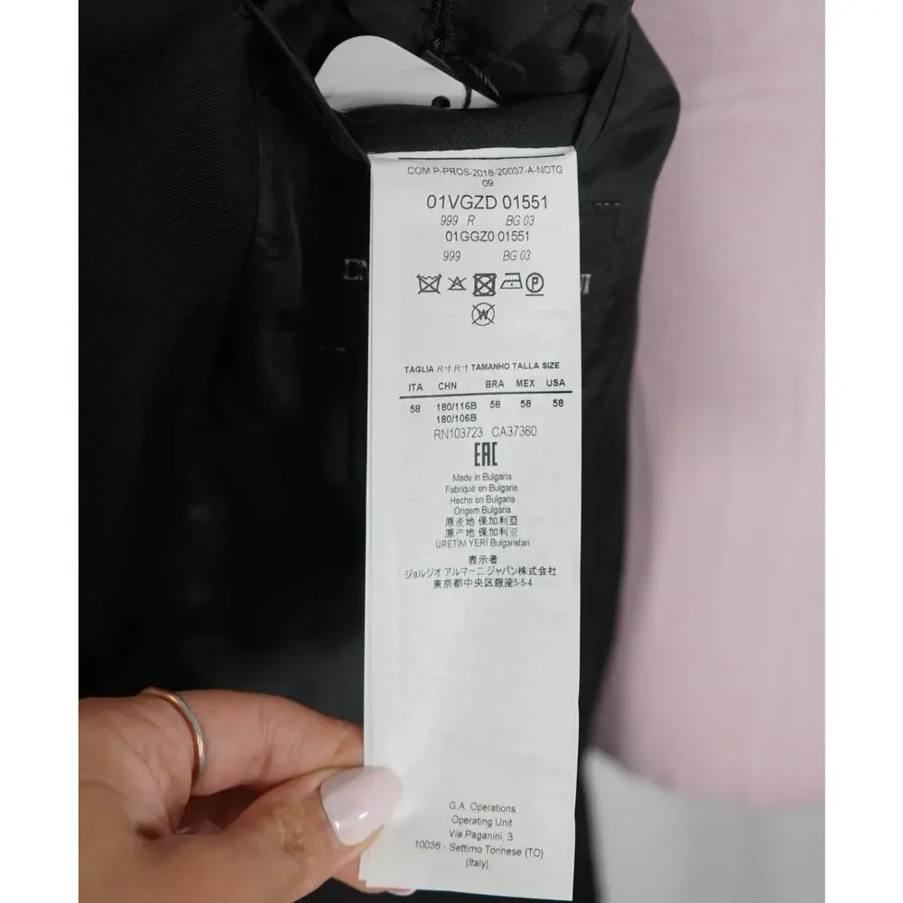 $1,495 EMPORIO ARMANI - Solid Black 130's Wool Blazer - 48R